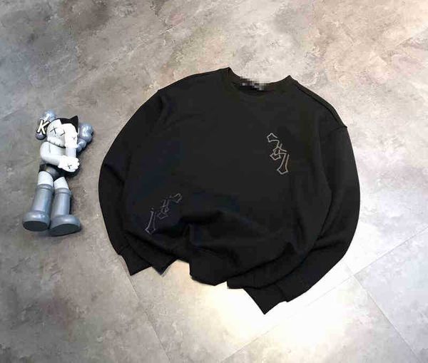 

fleece men's hoodies fleece 2021 chao brand croix sanskrit plush round neck sweater ch charcoal grey horseshoe letter couple base 0ahs, Black