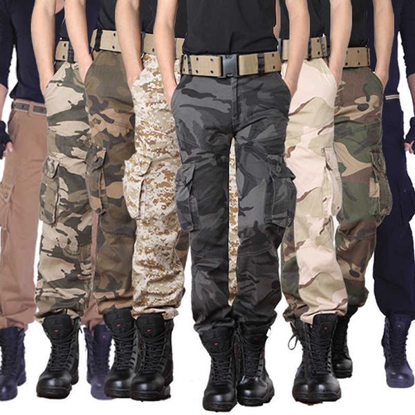 

men's pants celana kamuflase banyak saku pria latihan tentara kargo panjang longgar kasual katun g221007, Black
