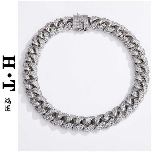 

pendant necklaces strands strings ht hip hop cuban double row 18mm white gold necklace for men and women hiphop accessories heavy chain, Silver