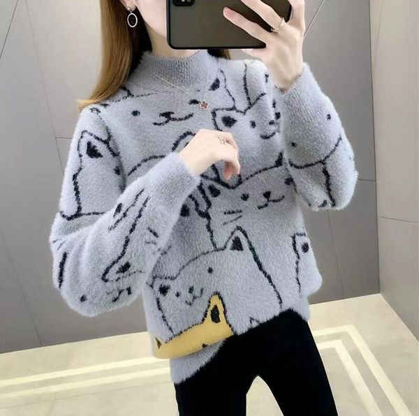 

women's sweaters luxury for knitted pullover cashmere jumpers turtleneck puff dress oversized long sleeve, White;black