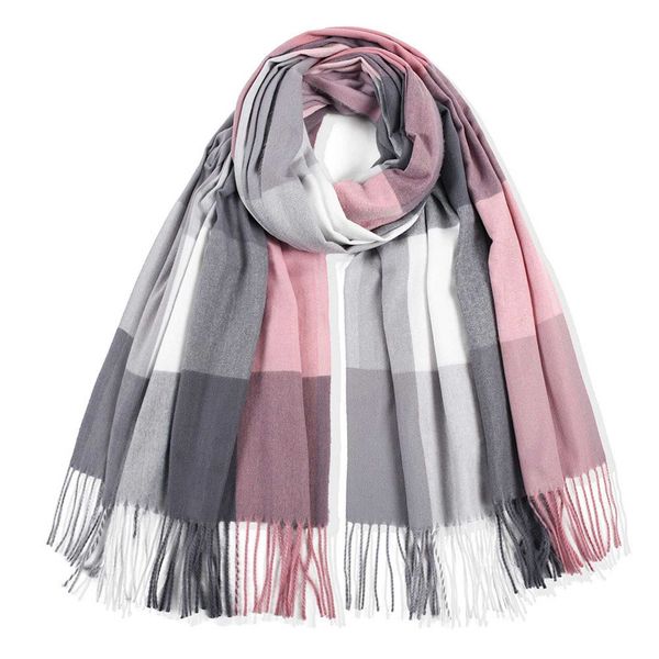 

scarves imitation plaid scarf thick warmth tassel color matching female shawl g221007, Blue;gray