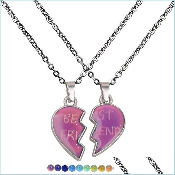 

pendant necklaces 2pcs/set broken heart discoloration pendant necklace lovers angel wing mood necklaces frind stainless steel chain c dh0ap, Silver