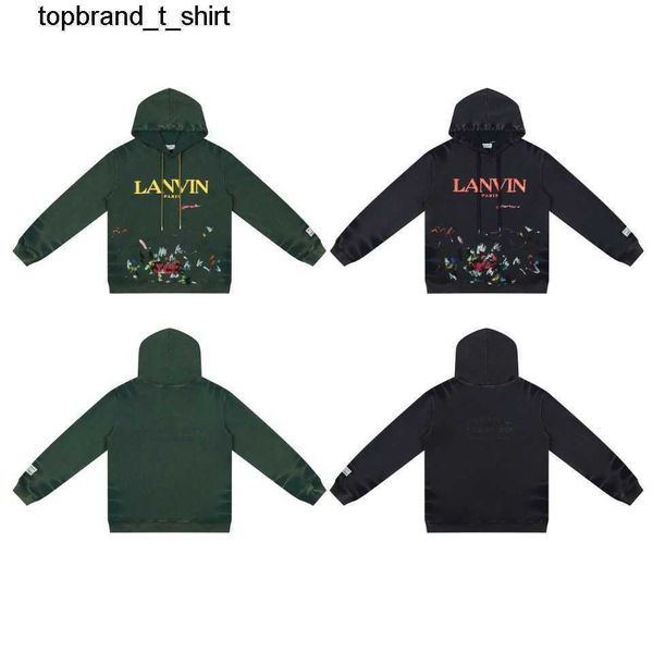 

new men's hoodies designer sweatshirts branded lanvins graffiti color letters men women hooded sweater, Black