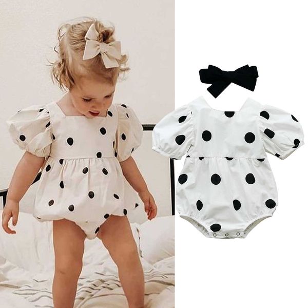 

rompers new summer newborn baby girls fashion polka dot printed puff short sleeve romper jumpsuit headband 2 piece outfit sunsuit j220922, Blue