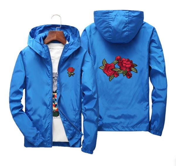 

jacket designer hoodie red rose printed casual zip up jackets men women hooded windbreaker male female coats solid color embroidery coats as, Black;brown