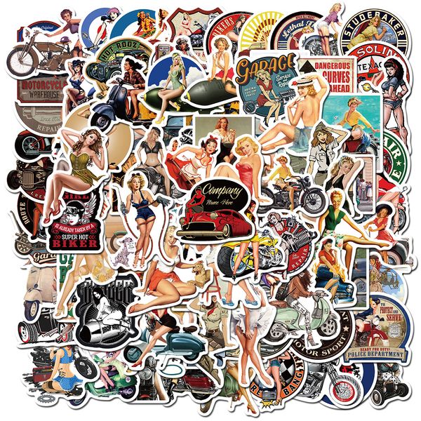 

100pcs retro vintage pinup girl stickers for lapskateboard motorcycle bike skateboard luggage decal toy sticker