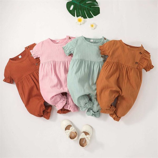 

rompers summer newborn baby romper solid color ruffle baby clothes girl rompers cotton short sleeve ohals baby jumpsuits j220922, Blue