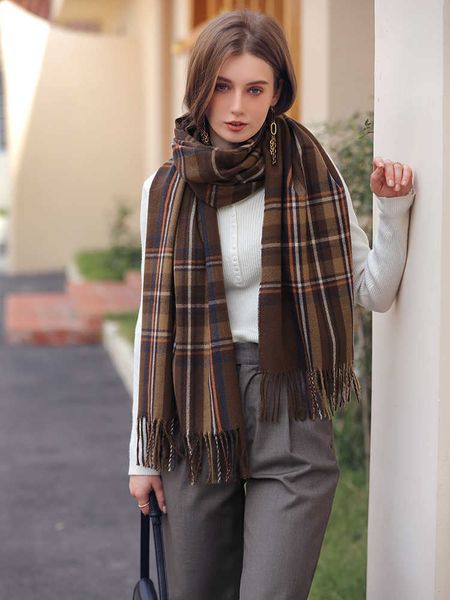 

scarves women cashmere plaid scarf winter warm shawl wrap bufanda female pashmina foulard long thick blanket lady stoles g221007, Blue;gray