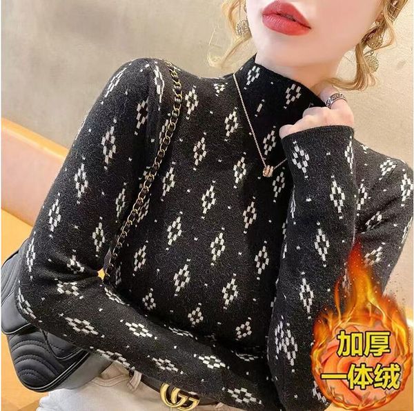 

new women's sweaters luxury plush for warmth turtleneck pullover puff dress print shirt female clothing, White;black