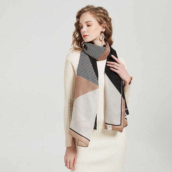 

scarves autumn new cotton and linen scarf female ins wind silk retro khaki black long decorative thin shawl g221007, Blue;gray