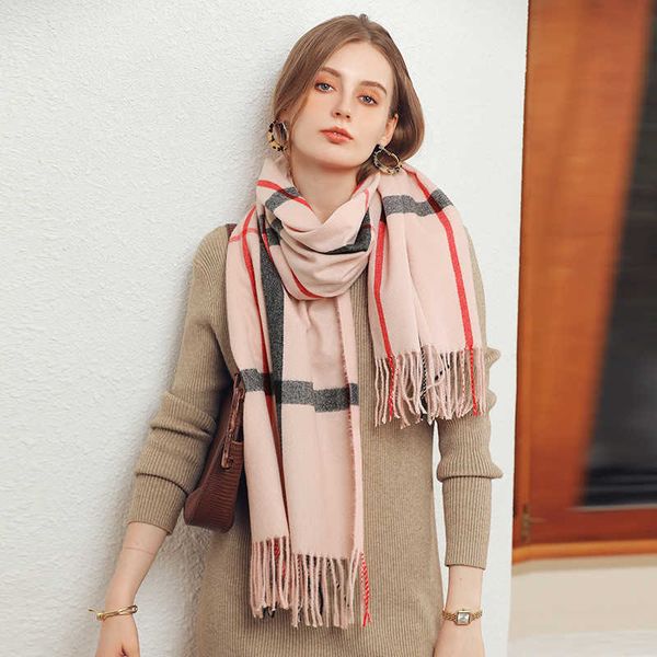 

scarves 2022 new scarf women autumn winter warm fashion shawl plaid tassel wraps female neck headband hijabs stole g221007, Blue;gray