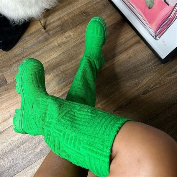 

boots women knee high sock boots knitted pointed toe high heel long boots breathable lady shoes keep warm fashion botas mujer 221007, Black