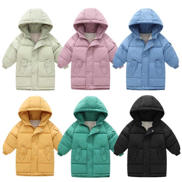 

jackets 2022 winter kids down jackets thicken windproof children long coats pure color hooded lengthen outerwear for boys girls l221007, Blue;gray