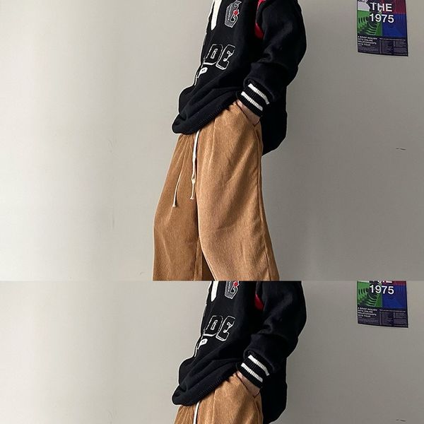 

men's pants houzhou black corduroy pants loose black trousers male autumn japanese streetwear hip hop harajuku straight drawstring male