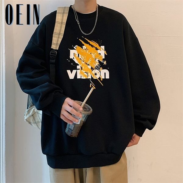 

mens hoodies sweatshirts oein hiphop graffiti mens hoodies fashion brand oversized clothes o neck sweatshirts harajuku autumn male casual pu, Black