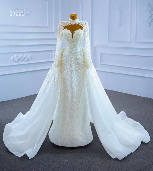 

mermaid train wedding dress luxury white high neck long sleeve sm67261