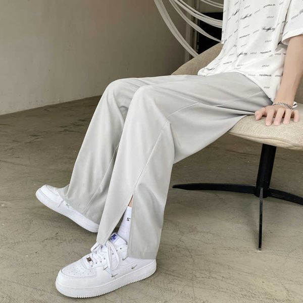 

men's pants 2022 summer new men's drape ice silk pants loose casual air-conditioning slit casual pants large size 4xl 5xl g221007, Black