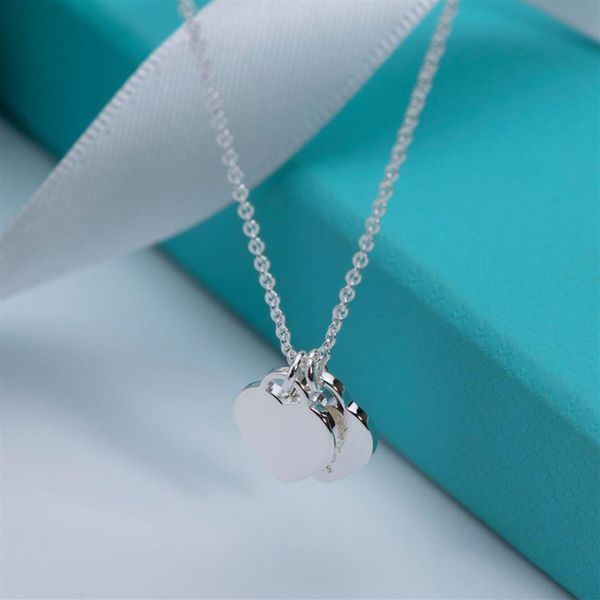 

women's heart tif new copper plated thick silver double heart pendant necklace love pendant heart clavicle necklace g1130257t