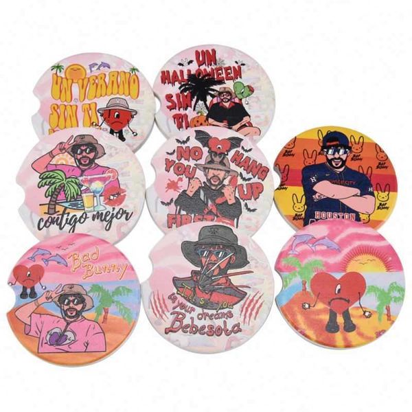 

shoe parts accessories customized bad bunny karol g sublimation ceramic cups coasters, White;pink
