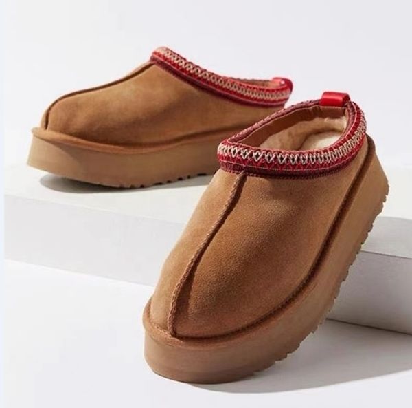 

2022 aus classical woman snow boot designer real leather lazy fur boots thick bottom winter platforms shoes slip-on warm booties, Black