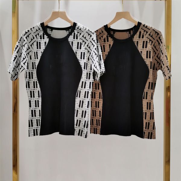 

women's knits & tees casual luxury designer occasion fashion print round classygirls round neck slim knitted shirt short sleeve top, White