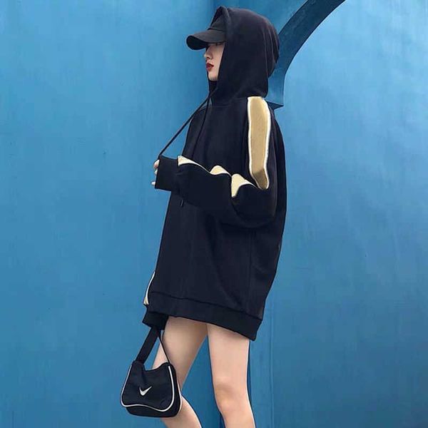 

22s women's hoodie letter print designer sweater reflective stripe decoration european street trend coat suit size m-2xl, Black
