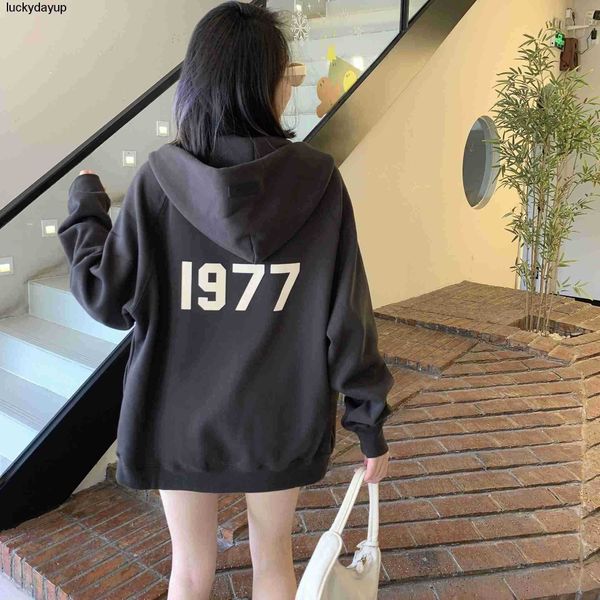 

men's hoodies designer sweatshirts essential winter sweater loose zipper pullover letter couple plush coat, Black