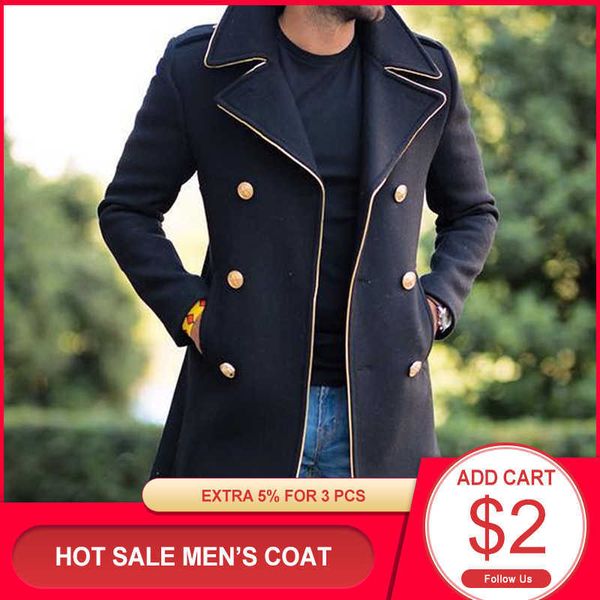 

men's fur faux fur men's long jackets autumn wool coats long sleeve button fashion lapel retro men clothing 2021 new blends casual, Black