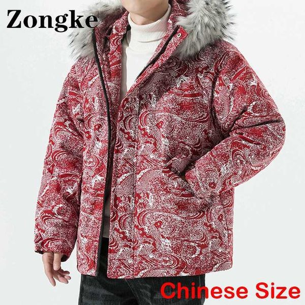 

men's down parkas zongke fur hooded jackets for men 2022 autumn winter new arrivals parkas men warm winter coats for men winter jacket, Black