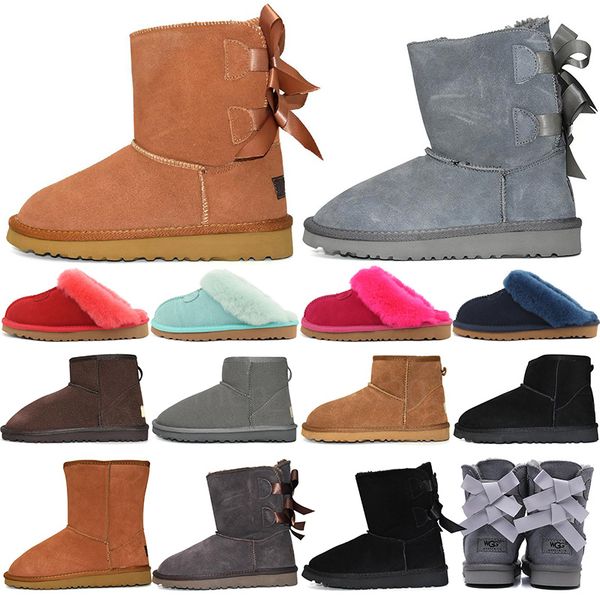 

designer boot luxury womens snow mini ankle leather winter platform boots women booties stivali bottes shoes fur fluffy tasman slipper slide, Black