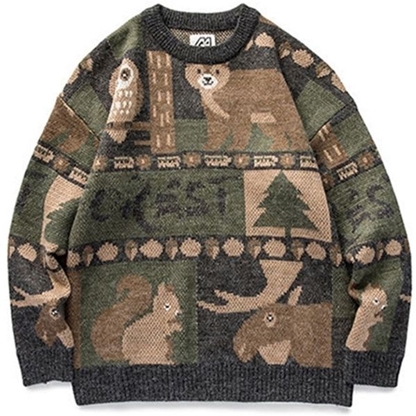 

men's sweaters winter vintage japanese cute bear couples knitted pullover hip hop harajuku streetwear clothing 221007, White;black