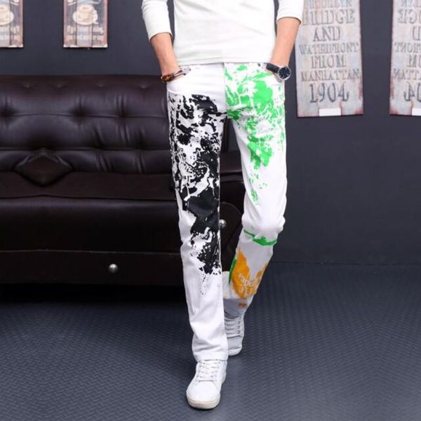 

men's jeans men's 2022 personalized fashion stretch cotton printing straight slim casual trousers man hip hop pants, Blue
