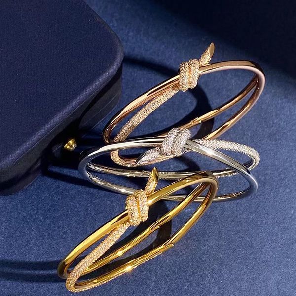 

bangle t brand luxury knot designer bracelet double line rope womens minority 18k gold silver shining diamond bangles bracelets 3q1x7, Black