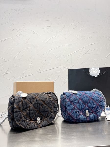 

denim fabric fashion shoulder bag designer handbag luxury crossbody bag clamshell purse winter 2022 style chain gift box packaging
