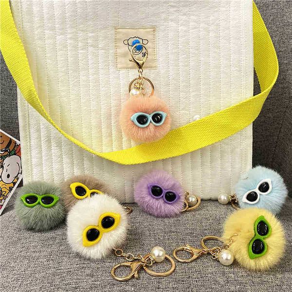 

keychains ugly cute plush key little monster bag pendant pearl hairball doll car small gift, Silver