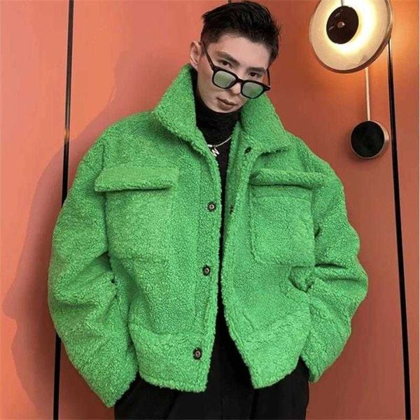 

men's fur faux fur men's winter jackets green wool coats korean style hip hop oversize fashion parka single breasted men's ca, Black