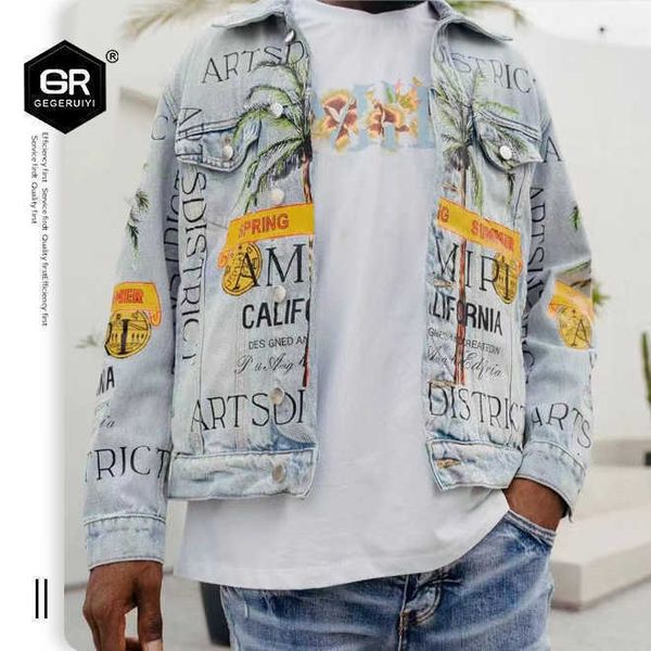 

off amirs denim jacket europe station 2022 spring new graffiti print loose trend, Black;brown