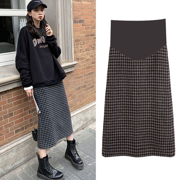 

skirts 539 autumn winter thicken woolen maternity chic ins belly a line clothes for pregnant women pregnancy pencil 221008, Black