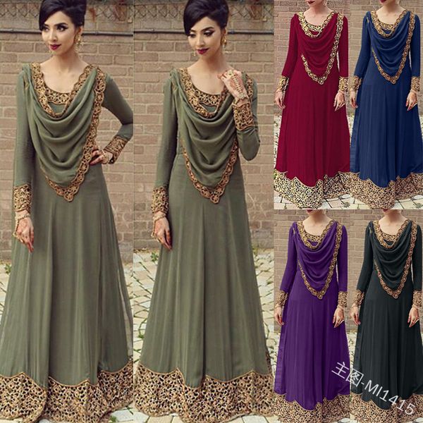 

ethnic clothing muslim lace stitching saudi long sleeve dress dubai islam middle east pakistan malaysia turkey women islamic 221007, Red