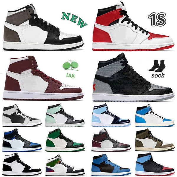 

2022 1s jumpman 1 vintage basketball shoes mens womes outdoor sport sneaker tvs cactus jack heritage tie dye dark mocha fragment blue j og d, Black