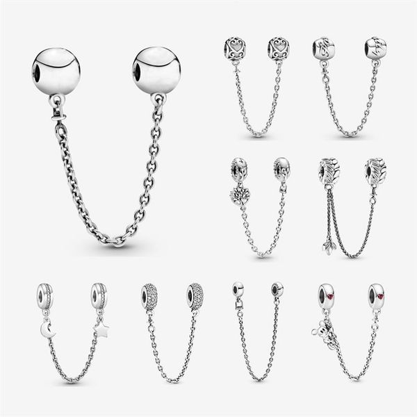 

925 sterling silver safety chain charms for women fit original pandora bracelet bangle design with logo fine jewelry l2600, Black