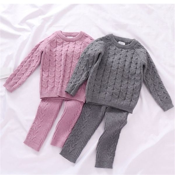 

clothing sets toddler baby girls clothes kids 2pcs winter knitting pullover sweaterpants boys tracksuits pajamas for children 221007, White