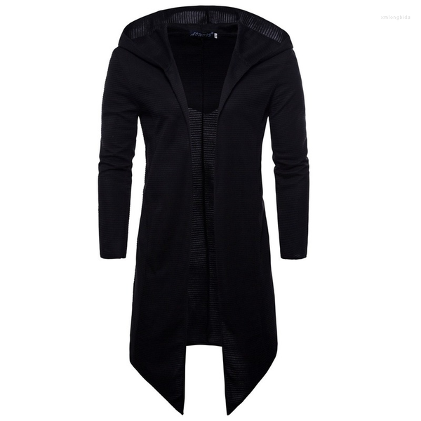 

men's trench coats men's gothic style hoodie sweatshirt 2022 with black dress hip hop cape sweater fashion long sleeve coat, Tan;black