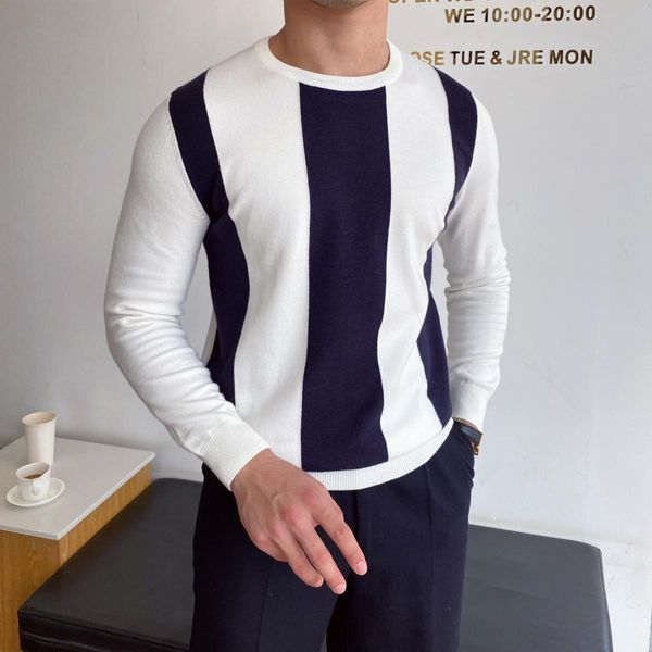 

mens sweaters british style autumn winter sweater men fashion long sleeve pullovers men knit sweaters patchwork color oneck pull homme 22100, White;black