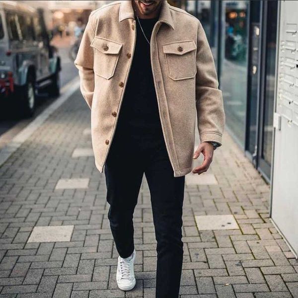 

men's fur faux fur autumn men jackets fashion solid long sleeve buttoned turn-down collar coats casual mens clothes outerwear male new, Black