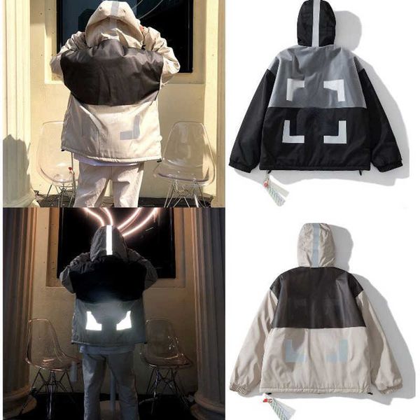 

ow mens down jacket offs designer hoodie winter warm zipper hooded jackets cardigan coat reflective windbreaker men women sportswear, Black