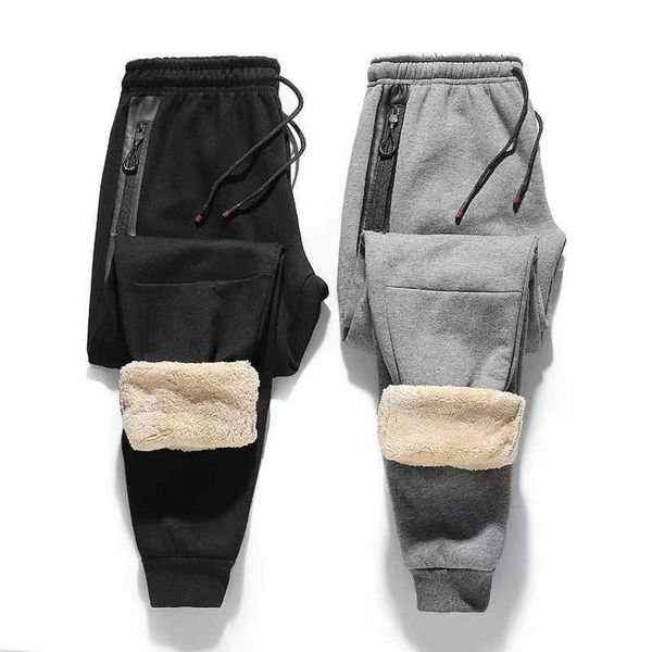 

men's pants lamb wool joggers sweatpants casual pants men sportswear tracksuit trousers winter thicken warm fleece trousers man pants g, Black