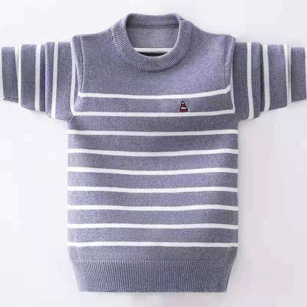 

pullover kids pullover sweater autumn winter striped design children plus velvet knit warm outerwear fo teen boys 110-170 wear l221007, Blue