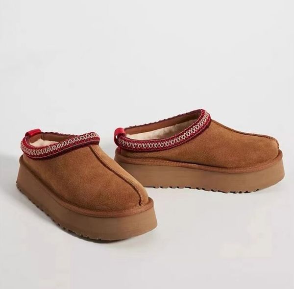 

classical woman snow boot designer real leather lazy fur boots thick bottom winter platforms shoes slip-on warm booties chestnut, Black