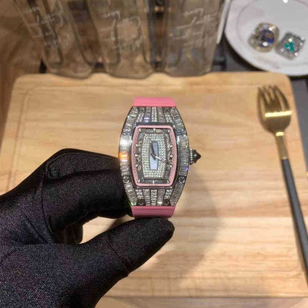 

luxury wristwatch richa milles wine barrel watch rm07-01 full automatic mechanical drill case tape female watches mltf lc1a efwx cvje, Slivery;brown